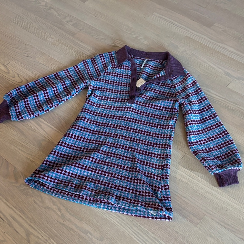 Free People Small Multicolor Long Sleeve Chenille Knit Sweater Top Mini Dress